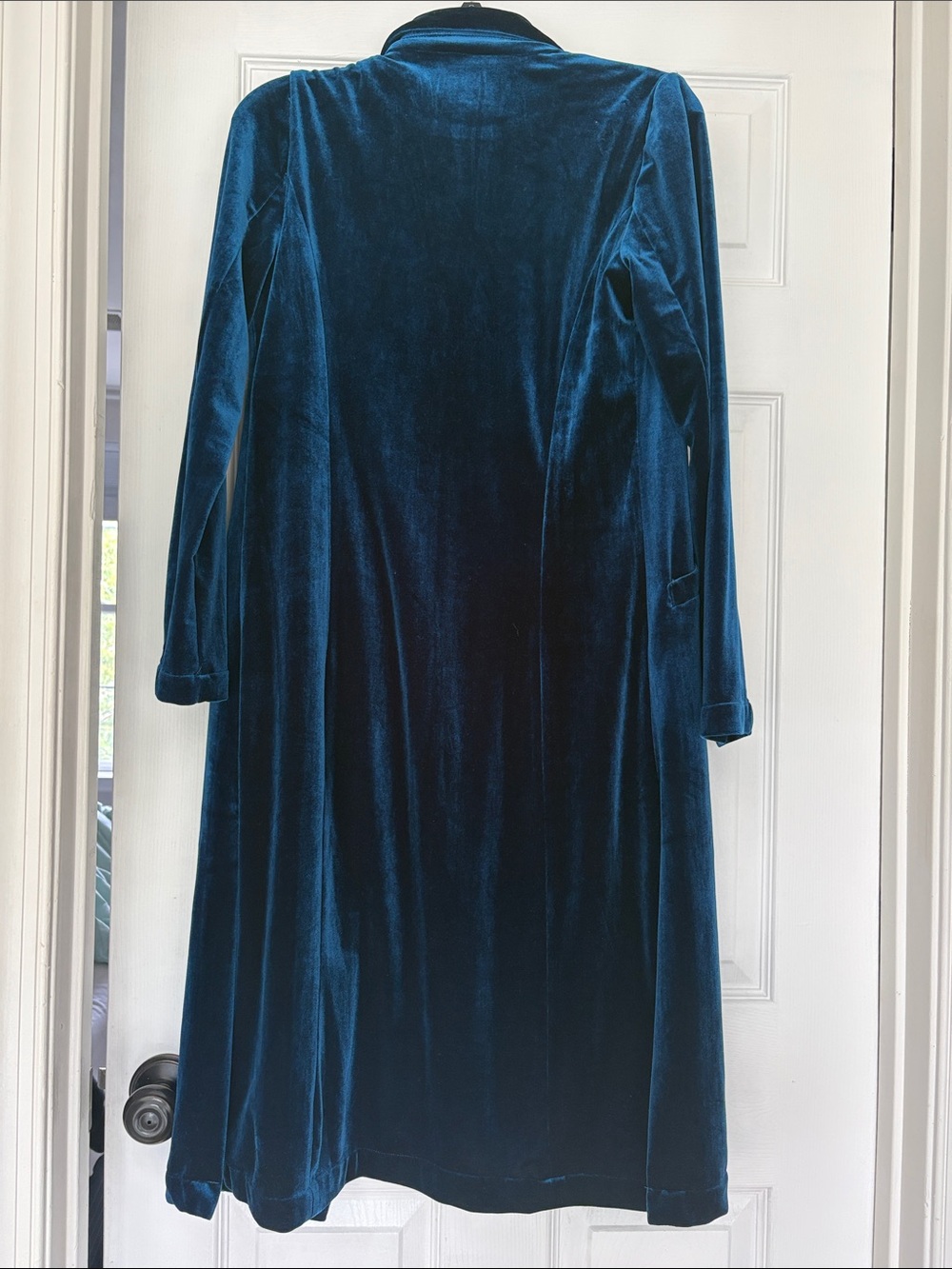 Skies Are Blue Velvet Trench Coat in Teal - Picture 2 of 2